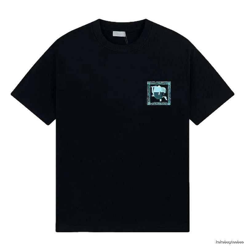 Dior Frame Print Trendy Style Black Short-sleeve T-shirt