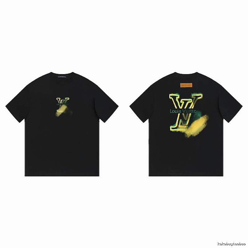 Louis Vuitton Spray-painted Trendy Style Black T-Shirt