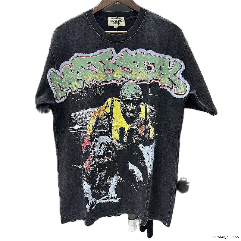 MAJESTIK Vintage Distressed Rugby Black T-Shirt