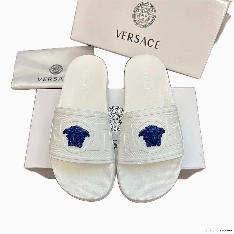 Versace Medusa Light Luxury Style White Slide Sandals