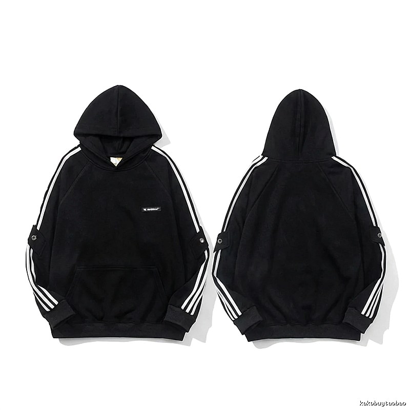 Adidas three - stripe trendy and cool black sweatshirt