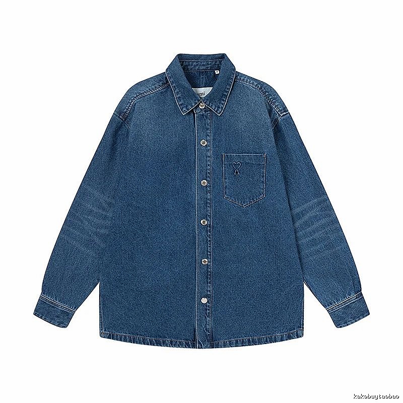 AMI Denim Style Dark Blue Shirt