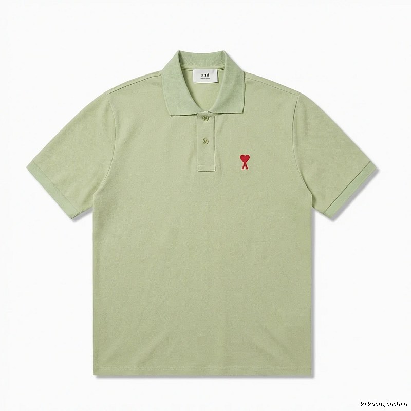 AMI Love Series Simple Style Light Green Polo Shirt