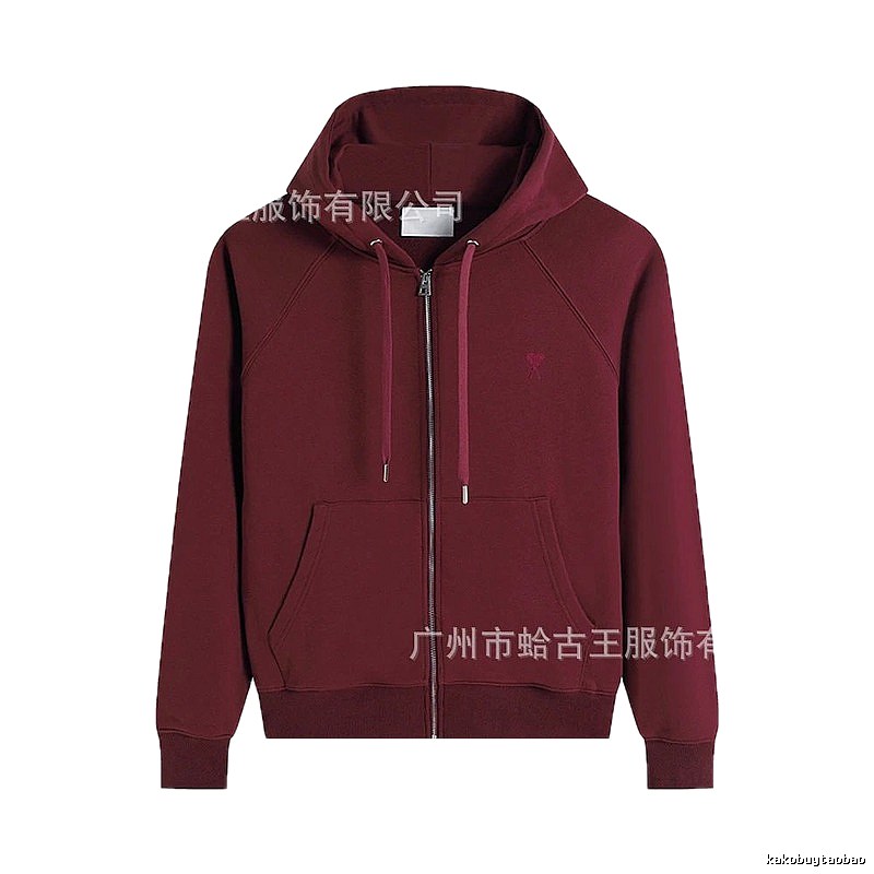 AMI Minimalist Style Wine Red Hoodie