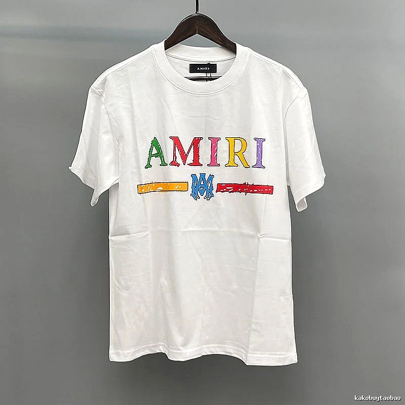 Amiri Color-Letter Graphic White Records Graphic T-Shirt Travel Styling