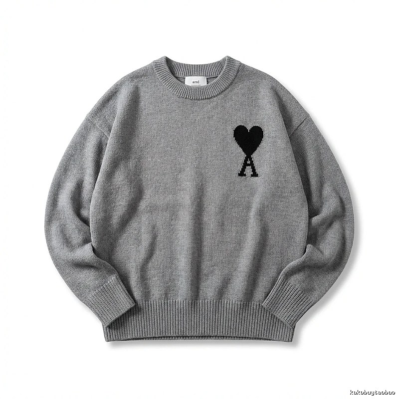 AMIRI Grey Knitted Sweater with Heart Pattern