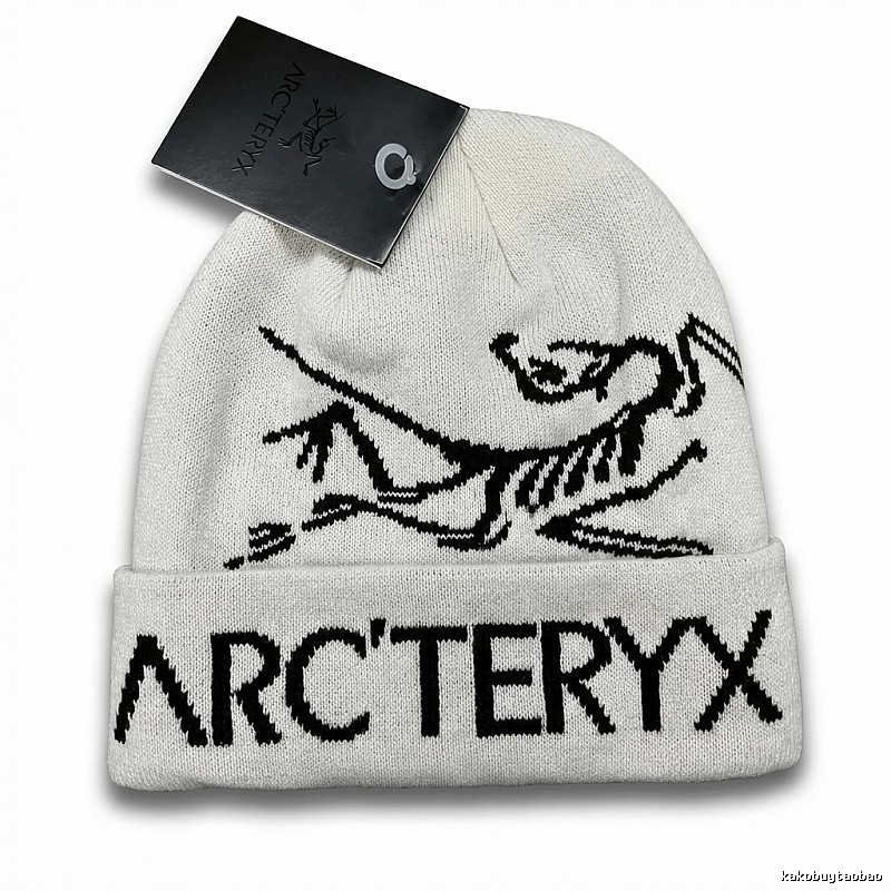 Arc'teryx minimalist-style white knitted hat