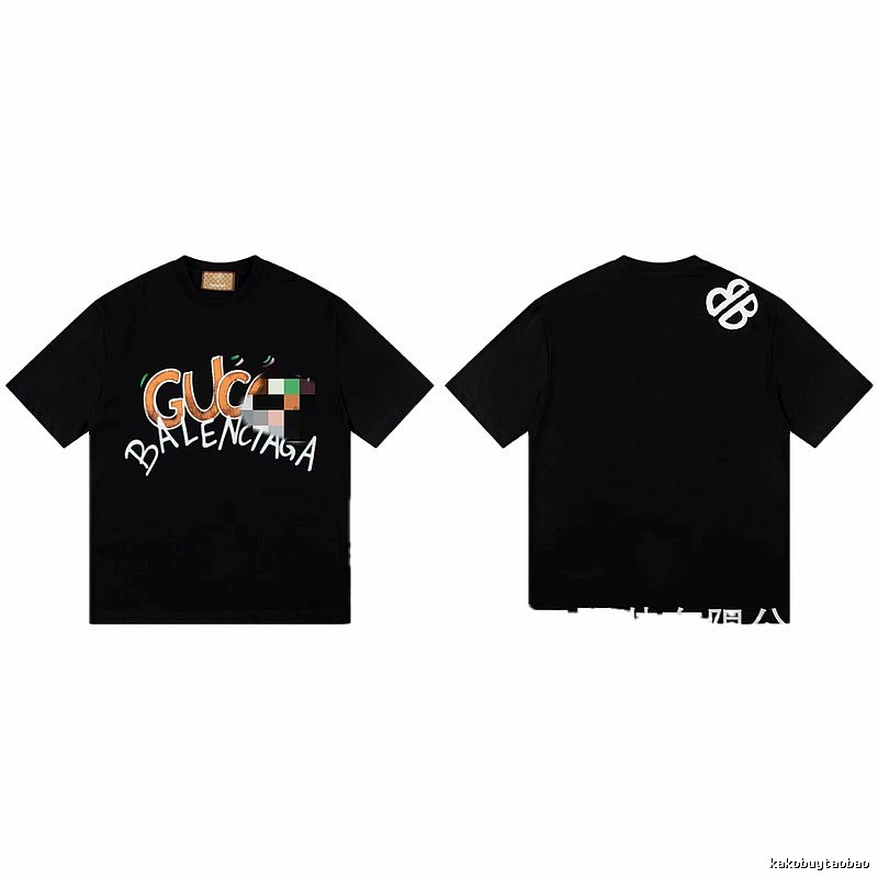 Balenciaga Co-branded Graffiti-Style Black Short-Sleeve T-Shirt