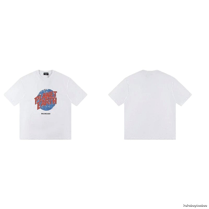 Balenciaga Distressed-style Earth Print White T-Shirt