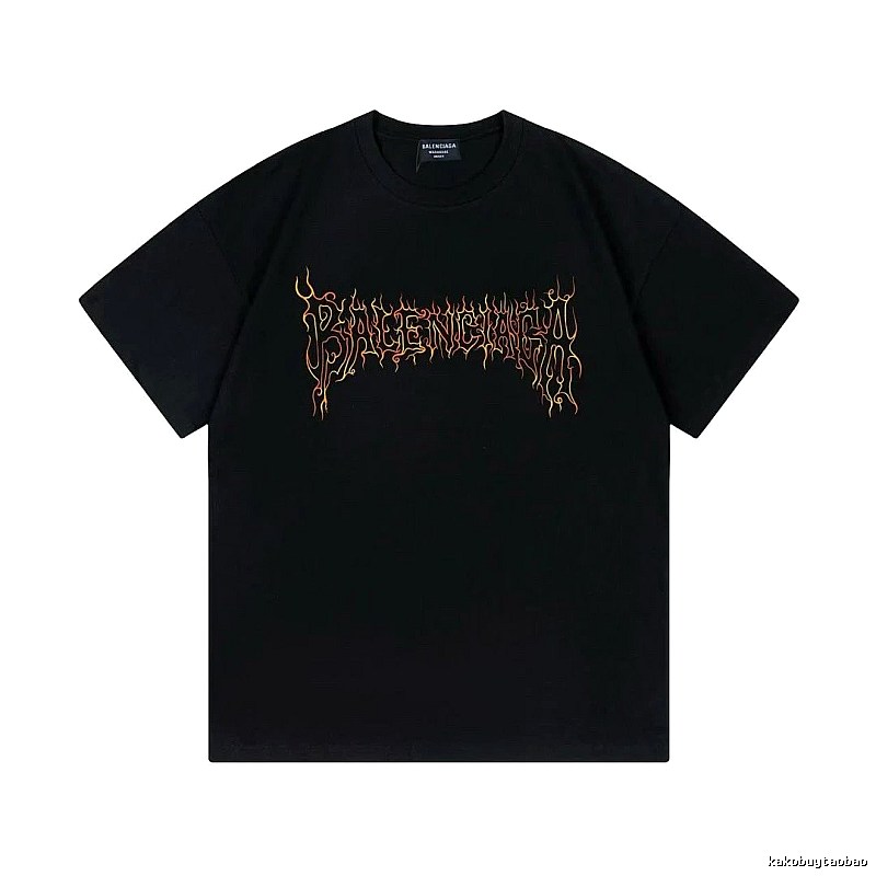 Balenciaga Flame Gothic Style Black T-shirt