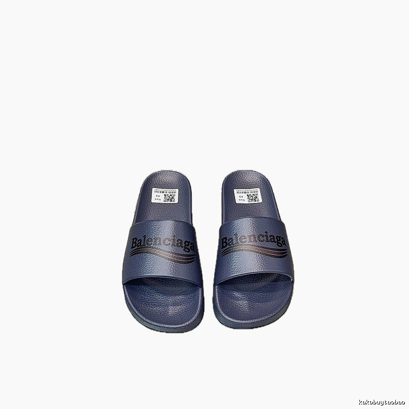 Balenciaga Letter Print Casual Style Navy Blue Slides