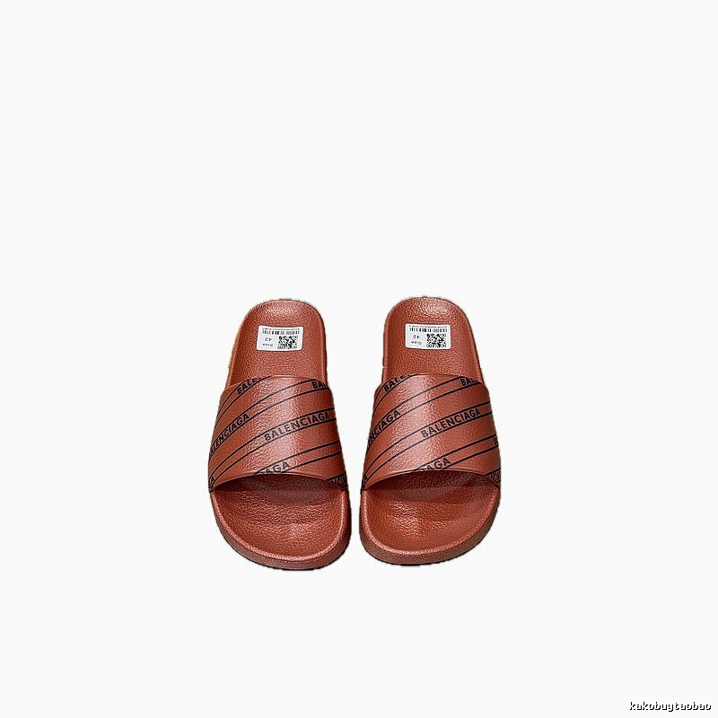 Balenciaga Letter Print Streetwear Brand Reddish Brown Slide Sandals