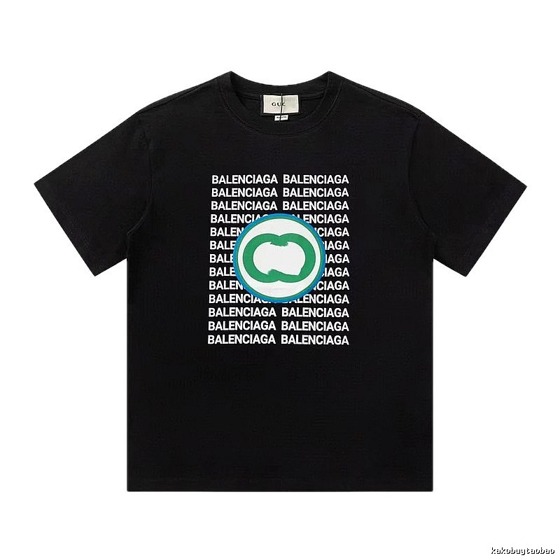 Balenciaga Trendy All-over Print Black Short-sleeve T-shirt