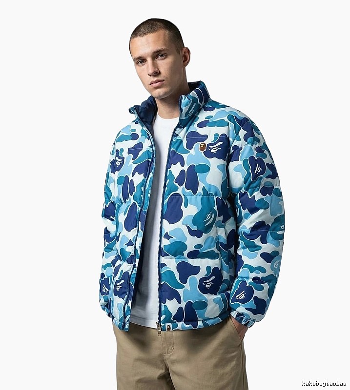 Bape camouflage-style blue and white down jacket