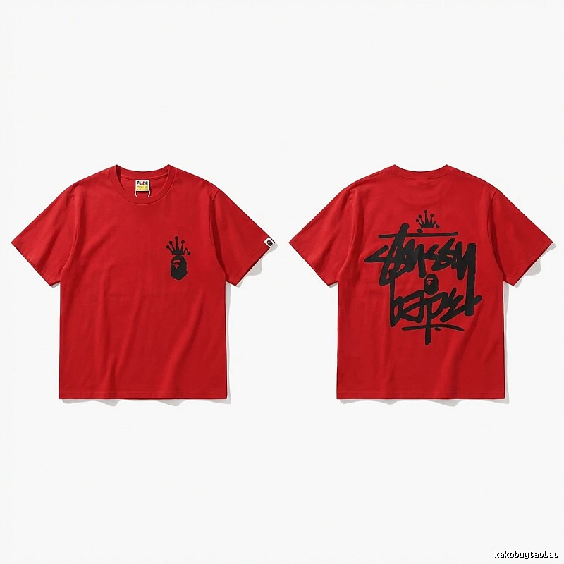 Bape Crown Graffiti Style Red T-shirt