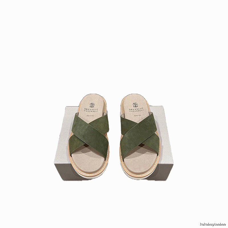 Brunello Cucinelli Casual-style Army Green Slides