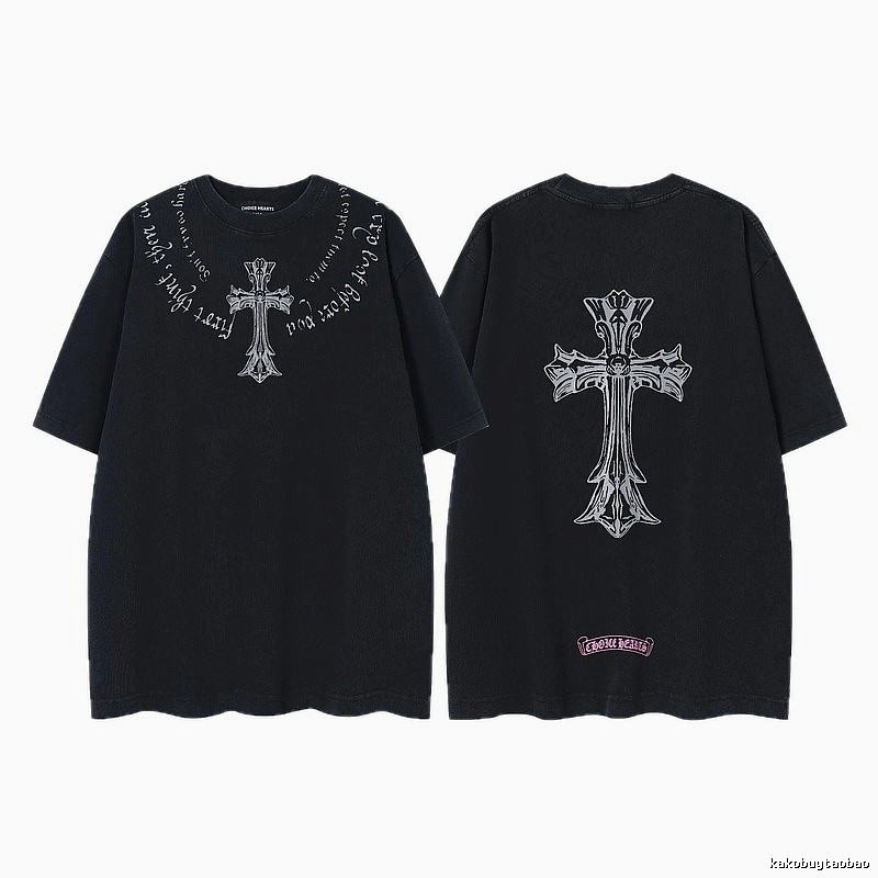 Chrome Hearts Cross Gothic Style Black Short Sleeve T-shirt