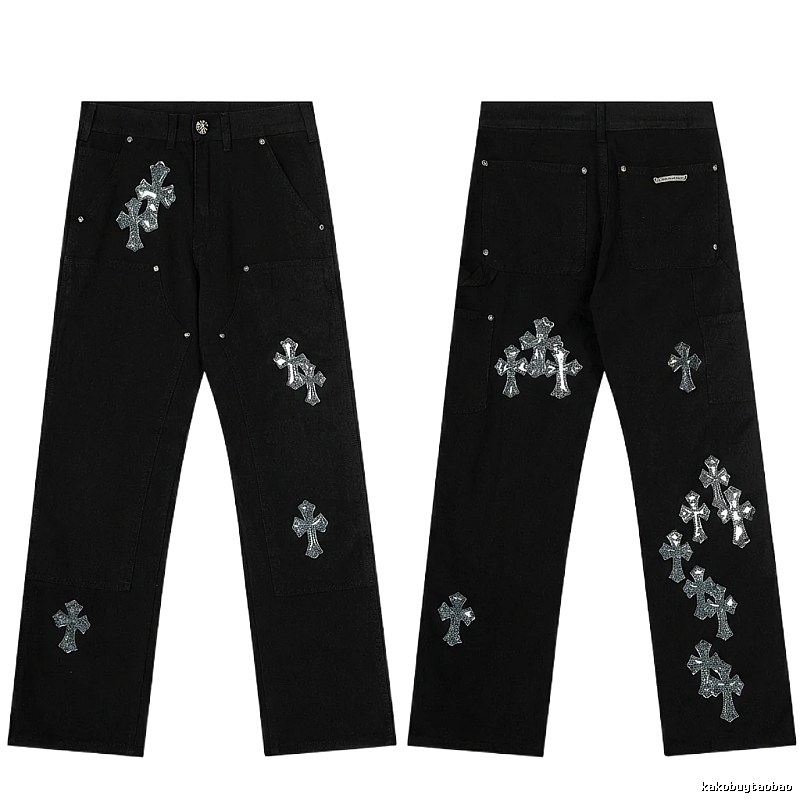 Chrome Hearts Cross Trendy Cool Black Pants