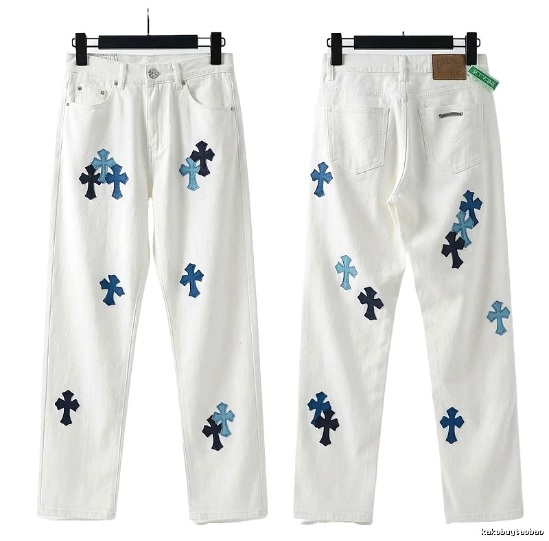 Chrome Hearts Cross Trendy Cool White Jeans