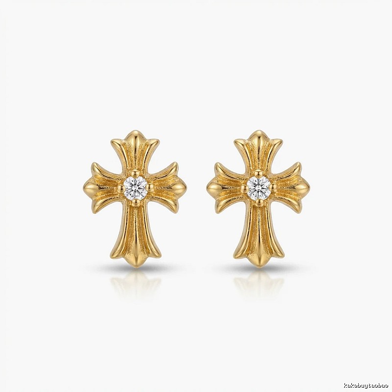 Chrome Hearts Gold Cross Flower Stud Earrings