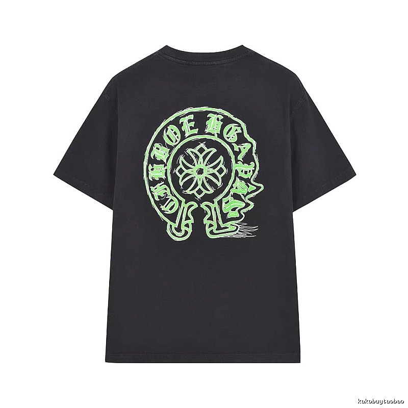 Chrome Hearts Horseshoe Print Street Style Black & Green Short-Sleeve T-Shirt