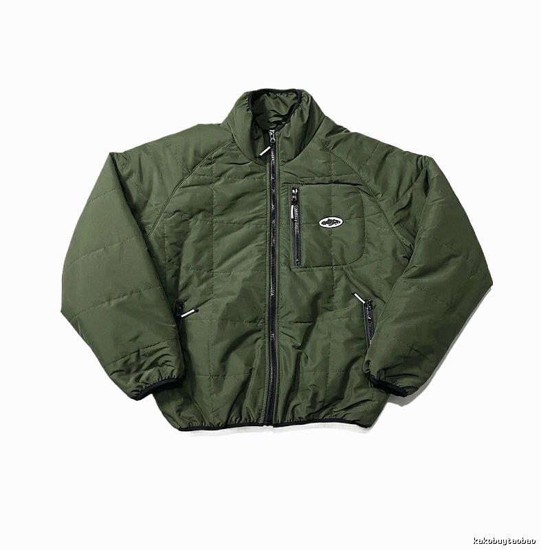 Corteiz Retro Style Olive Green Cotton-padded Coat