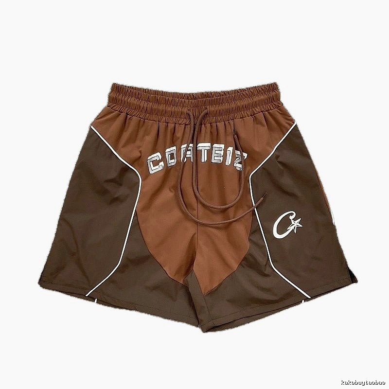 Corteiz Street Style Brown Color-block Sports Shorts
