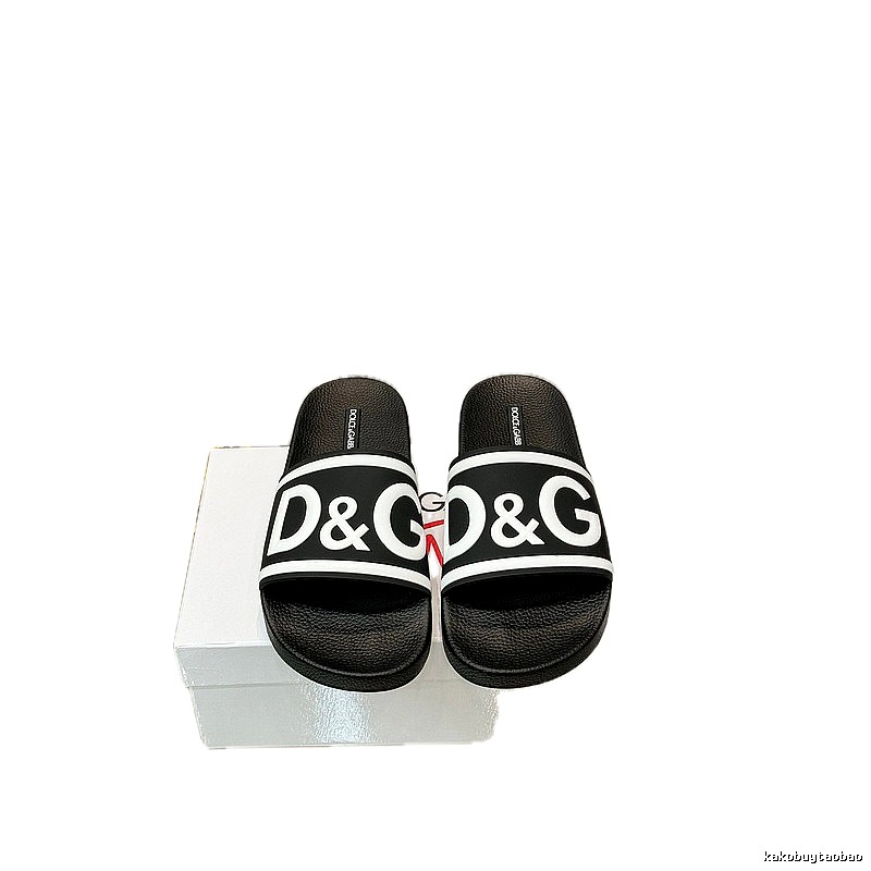 D&G Classic Large Logo Casual Style Black Slide Slippers