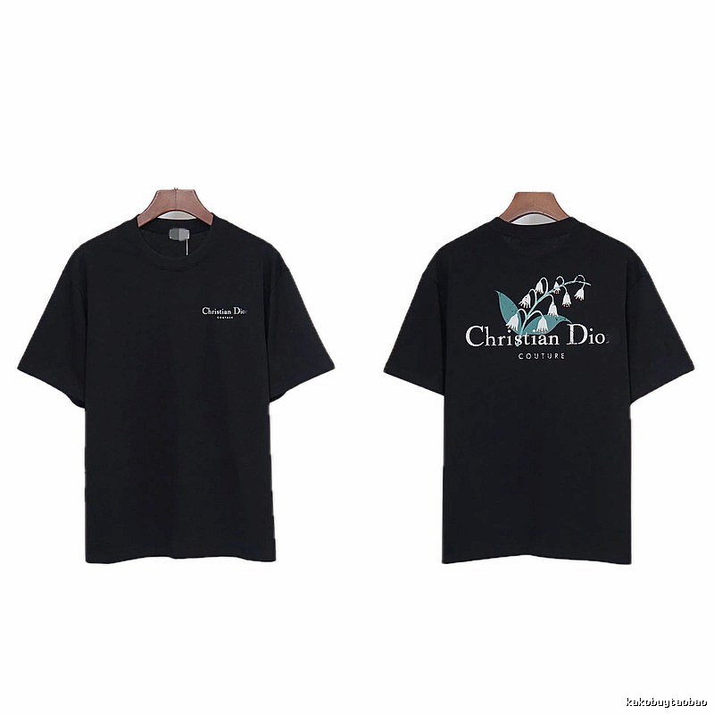 Dior Casual Black T-Shirt with Lily of the Valley Print