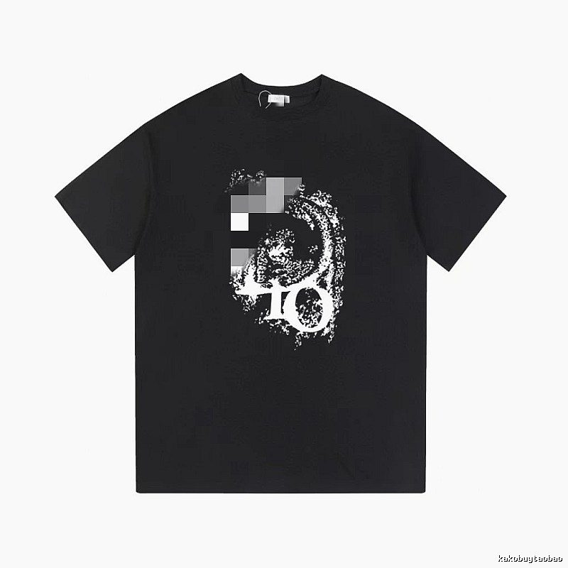 Dior Distressed Print Street Style Black T-Shirt