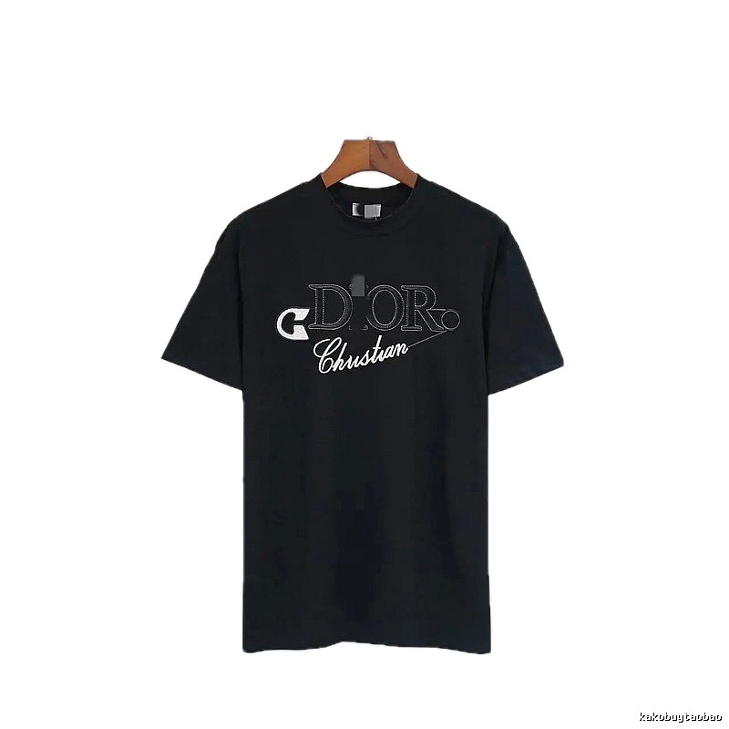 Dior Embroidered Casual Style Black Short-sleeve T-shirt
