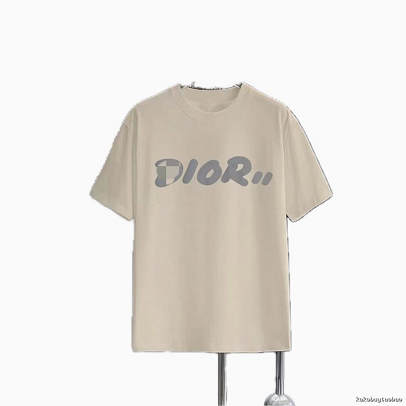 Dior Letter Print Light Luxury Style Beige T-Shirt