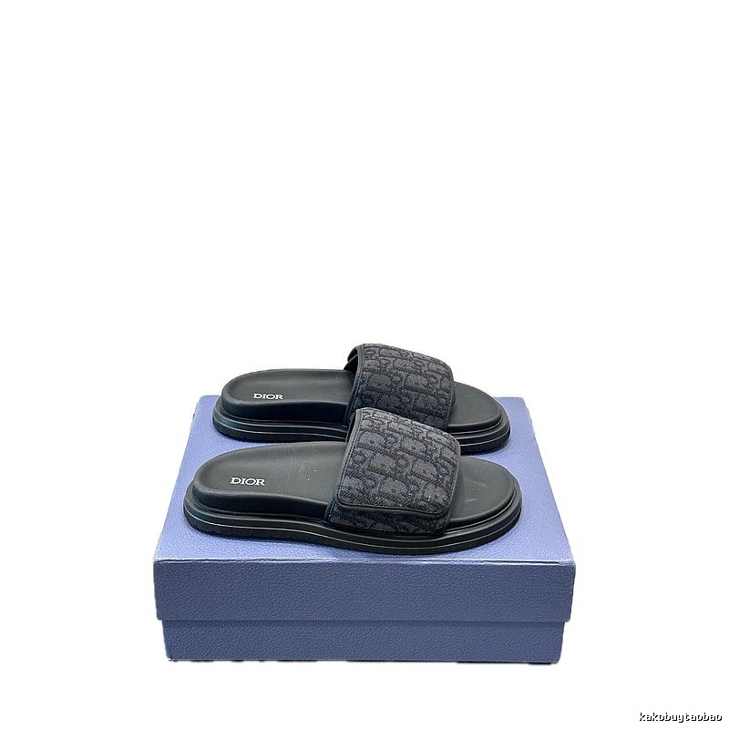 Dior Monogram Light Luxury Style Black Slide Sandals
