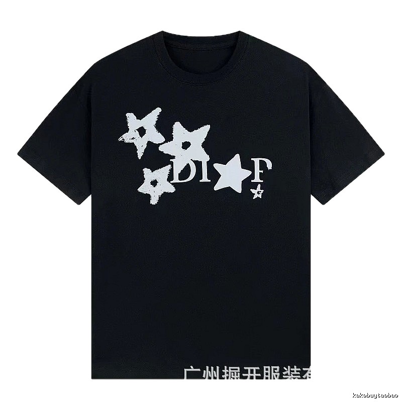 Dior Star Print Street Style Black T-Shirt