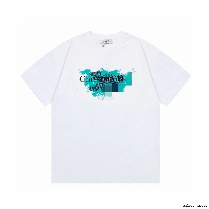 Dior Trendy Style Ink Wash Print White T-Shirt