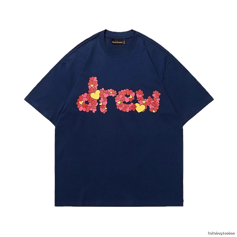 DREW All-over Heart Print Trendy Style Navy Blue Short-sleeve T-shirt