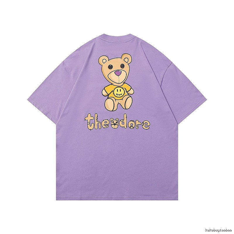 DREW Bear Print Street Style Purple T-shirt