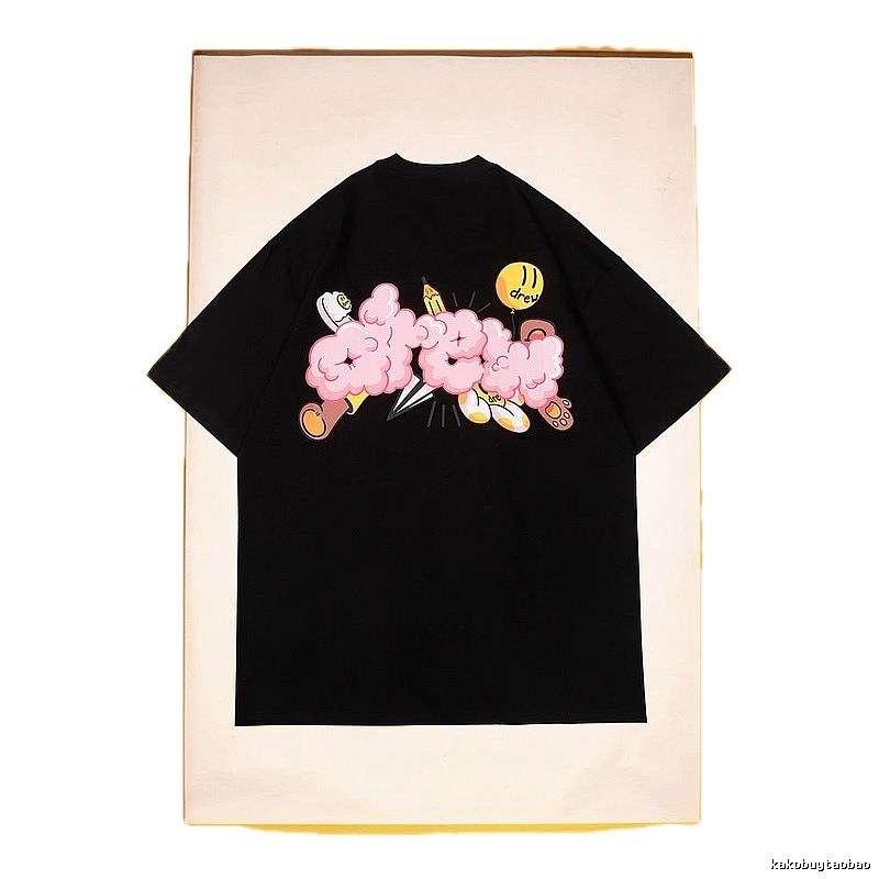 DREW Cloud Print Street Style Black Short Sleeve T-Shirt