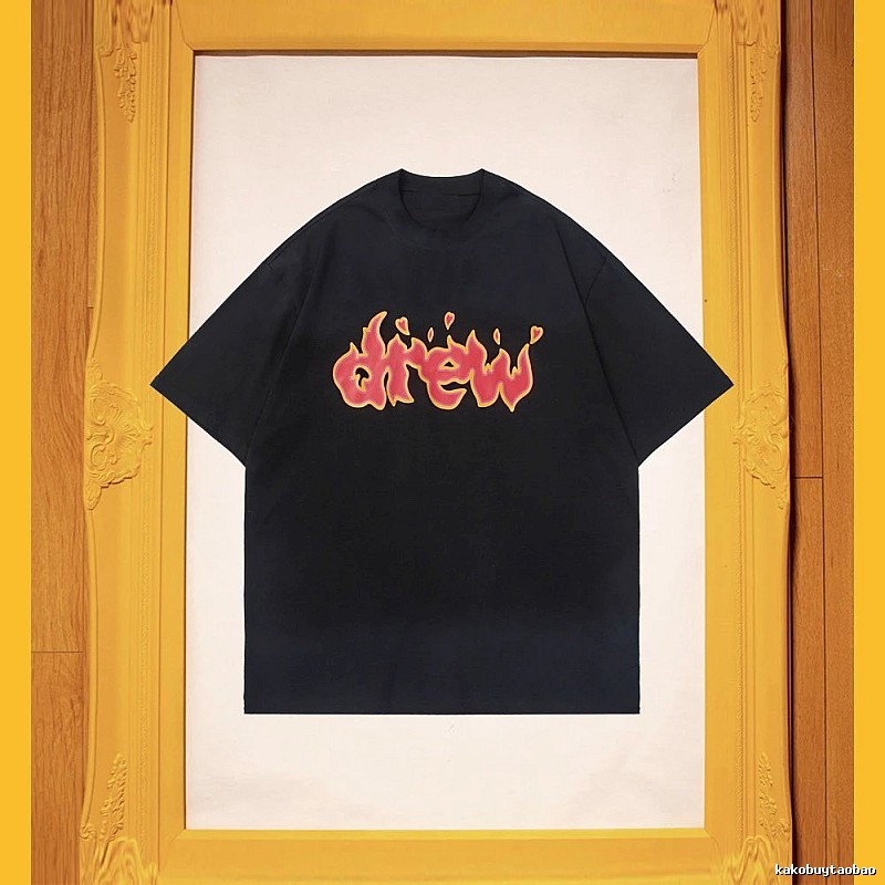 DREW Flame Heart Street Style Black T-shirt