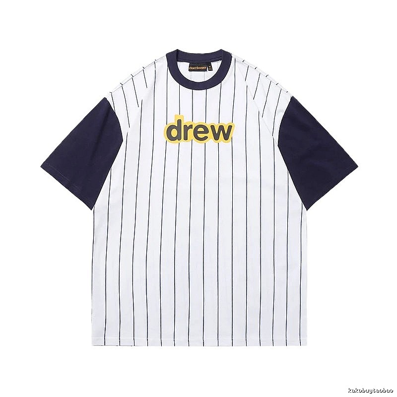 DREW Letter Baseball Style Navy and White Colorblock Short Sleeve T-shirt