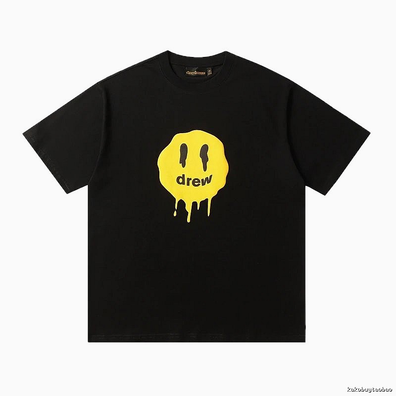DREW Melted Smiley Face Street Style Black T-Shirt