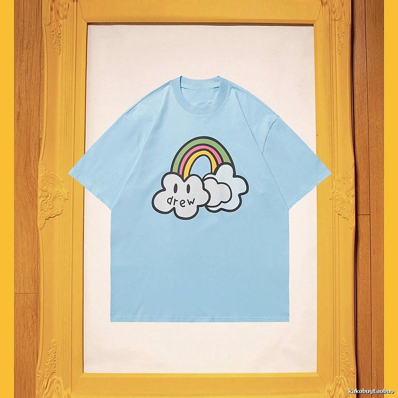 DREW Rainbow Cloud Casual Style Light Blue Short Sleeve T-Shirt