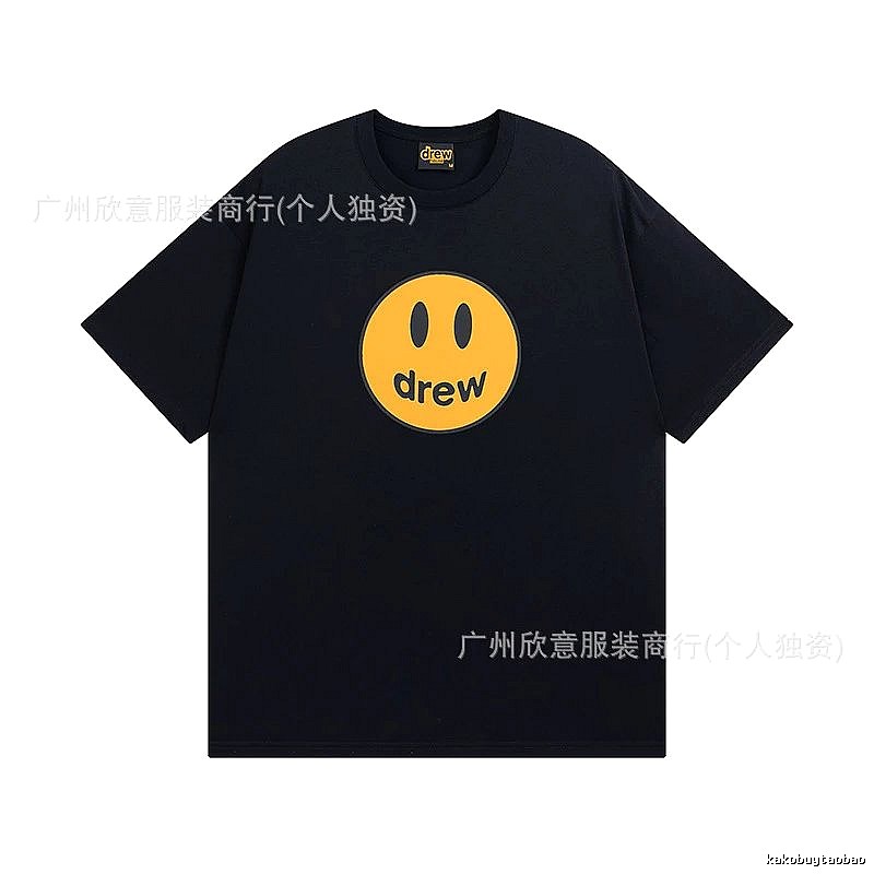 DREW Smiley Street Style Black Short-sleeve T-shirt