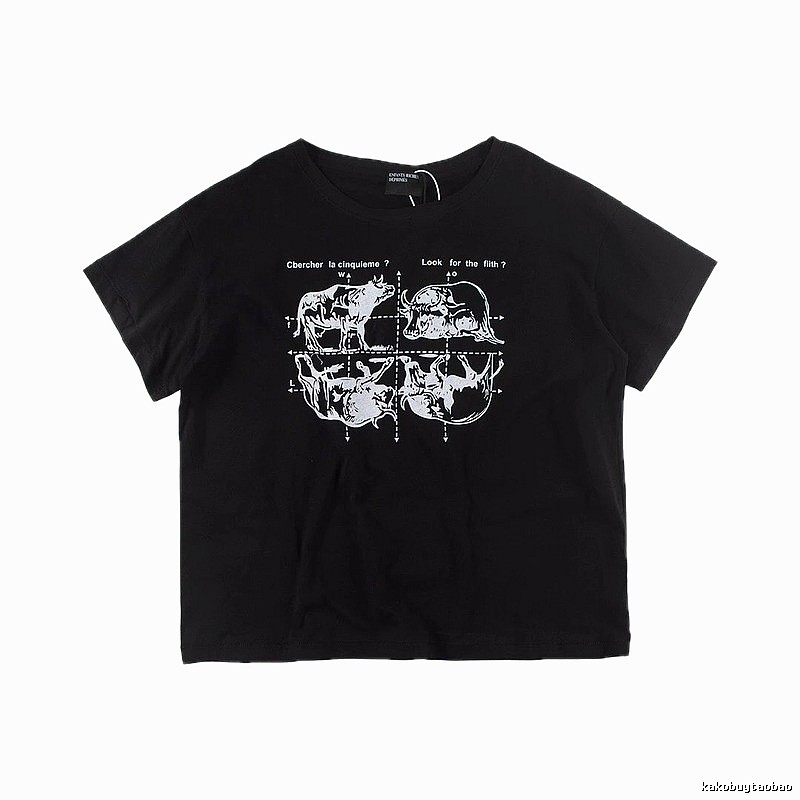 ERD Bull Print Street Style Black Short Sleeve T-shirt