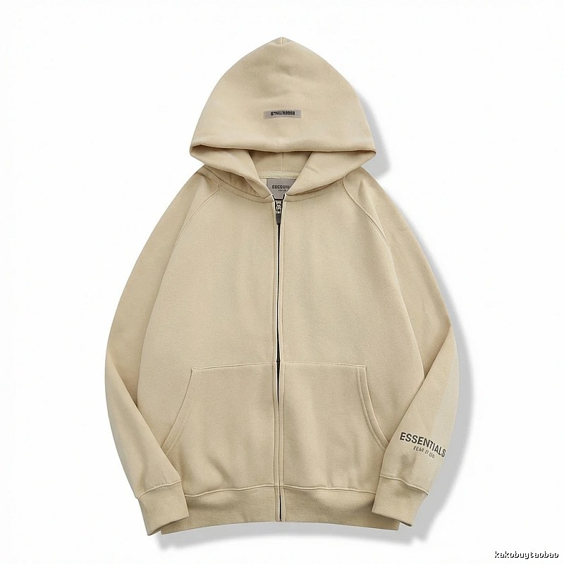 ESSENTIALS minimalist style beige hooded sweatshirt with drawstring