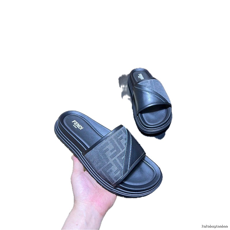 Fendi FF Monogram Trendy & Cool Black & Gray Casual Slippers