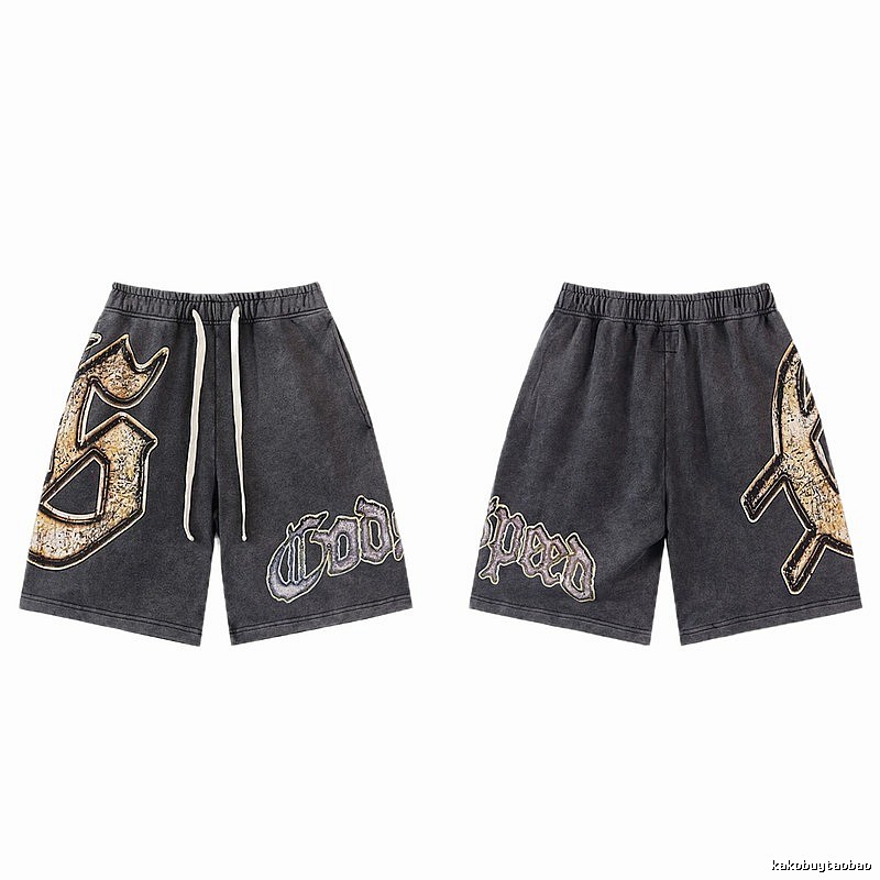 Godspeed Gothic Print Vintage Charcoal Gray Shorts
