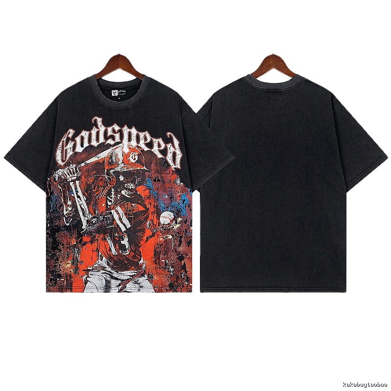 Godspeed Skull Vintage Baseball Black T-Shirt