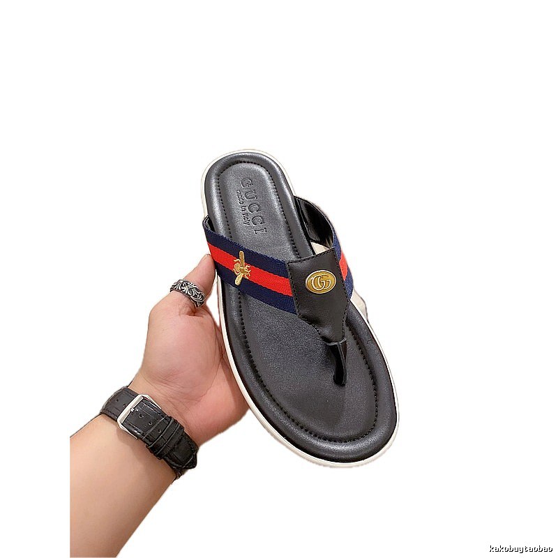 Gucci Bee Webbing Casual Style Black Flip-Flops
