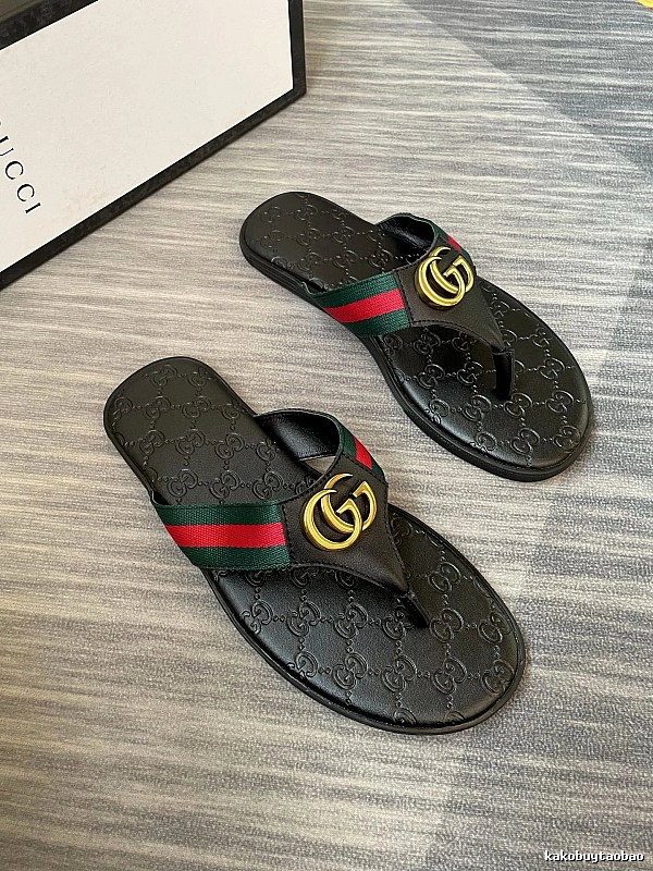 Gucci Double G Classic Retro Black Flip Flops